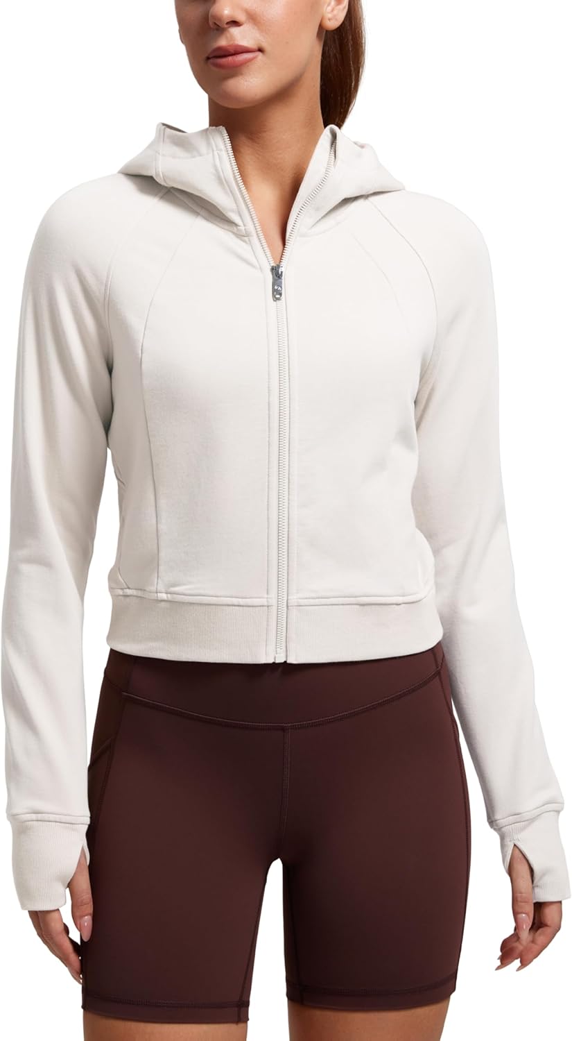 CRZ YOGA Womens Fleece Zip Up Cropped Hoodie for Comfort