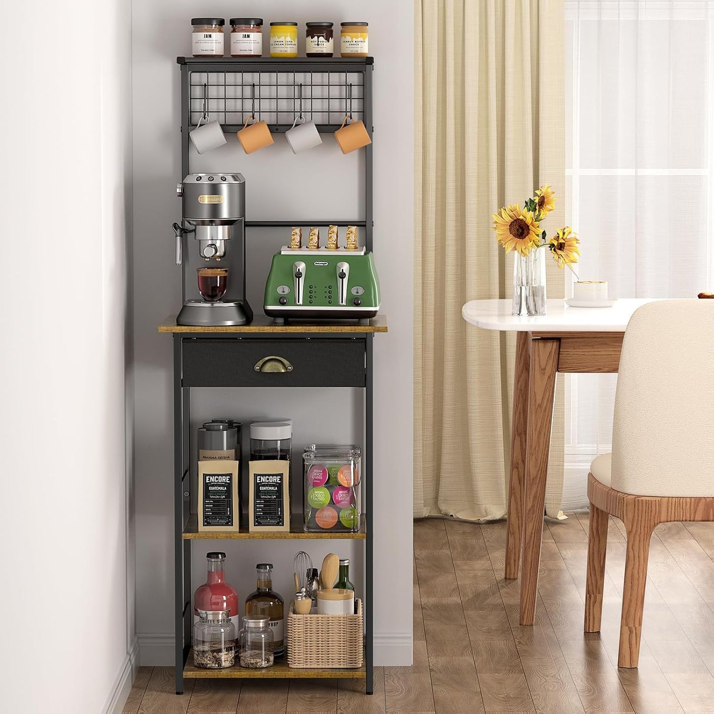 Compact 5 Tier Coffee Bar Station: Space-Saving & Stylish Storage Solution