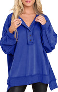 AlvaQ Sweatshirt Women Oversized Button Henley Pullover - Cozy Fit