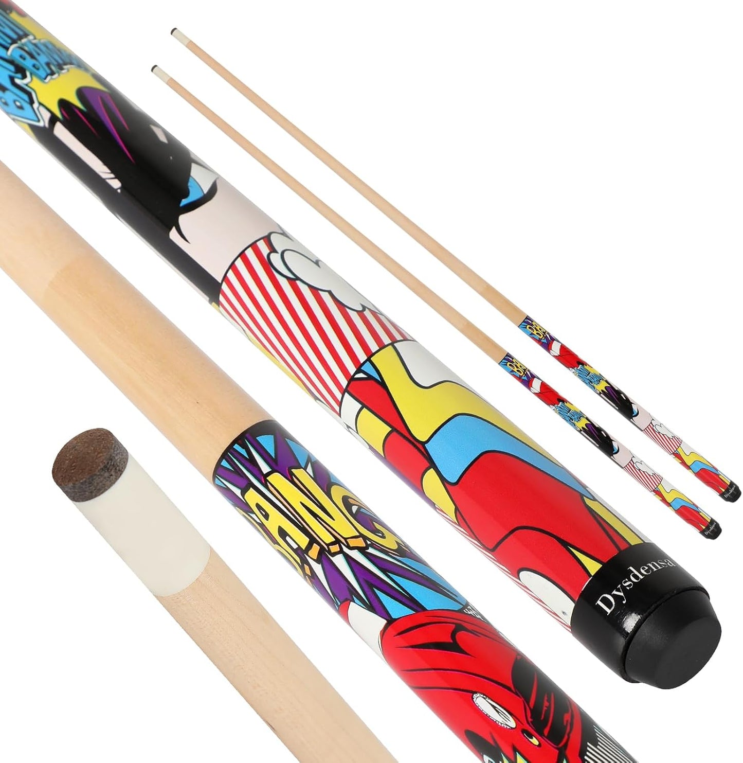 Kids Short Pool Cue Set of 2 with Fun Designs for Young Players