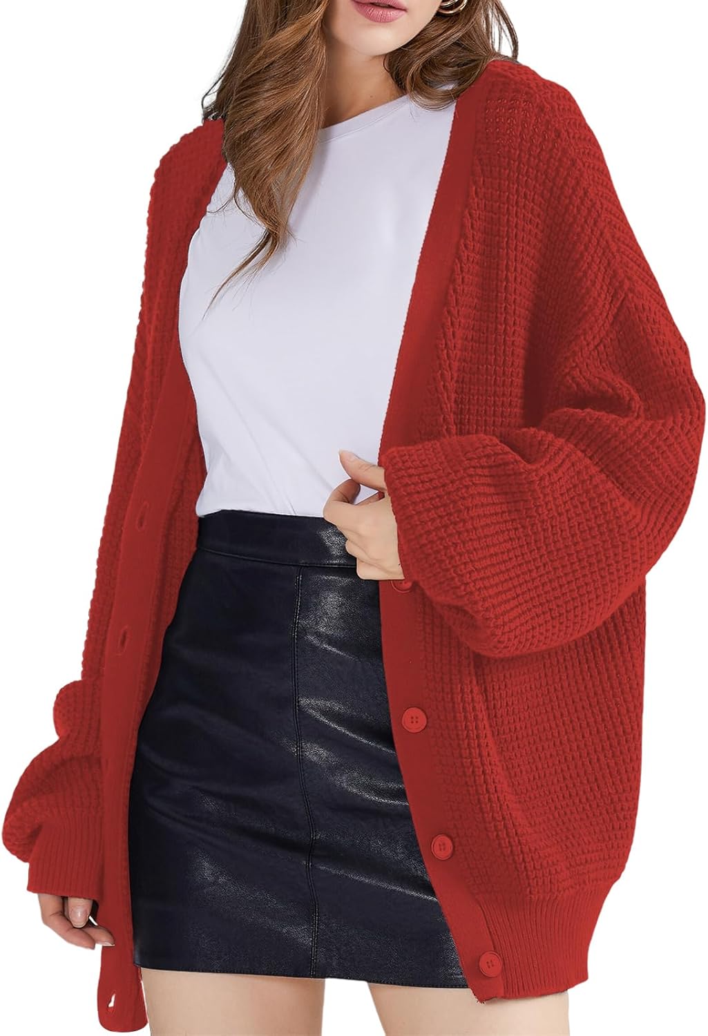 QUALFORT Cardigan Sweaters for Women 100% Cotton Oversized Knit