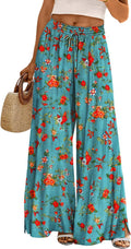 Yesno Women Summer Boho Palazzo Pants High Waist Wide Leg