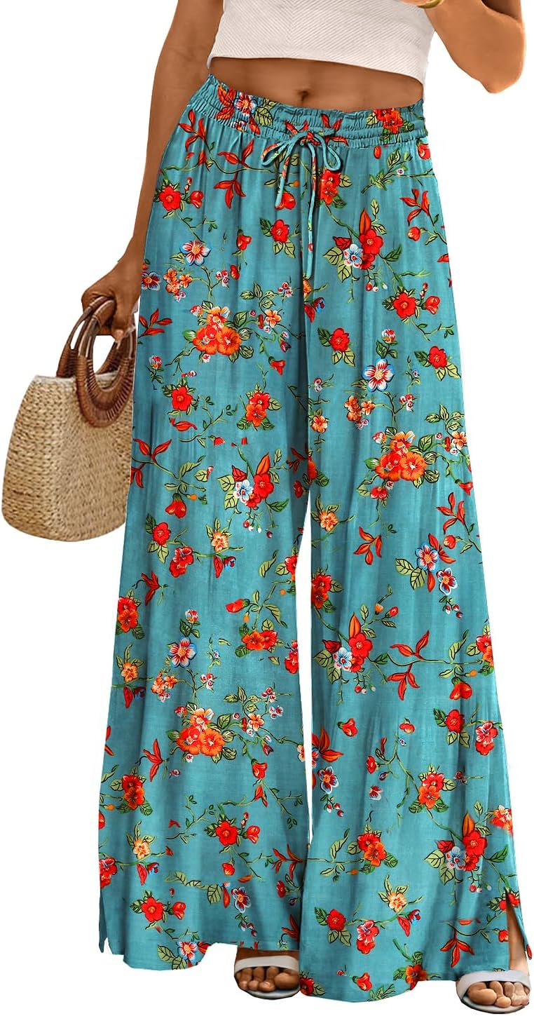 YESNO Women Summer Boho Palazzo Pants High Waist Wide Leg Trousers