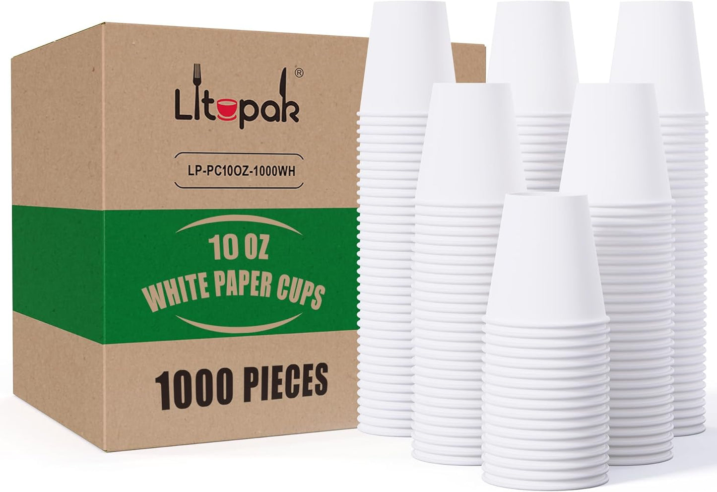 1000pk 10oz White Paper Coffee Cups - LITOPAK Efficiency