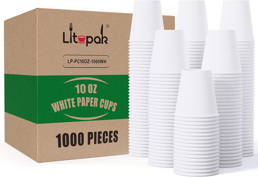 1000pk 10oz White Paper Coffee Cups - LITOPAK Efficiency