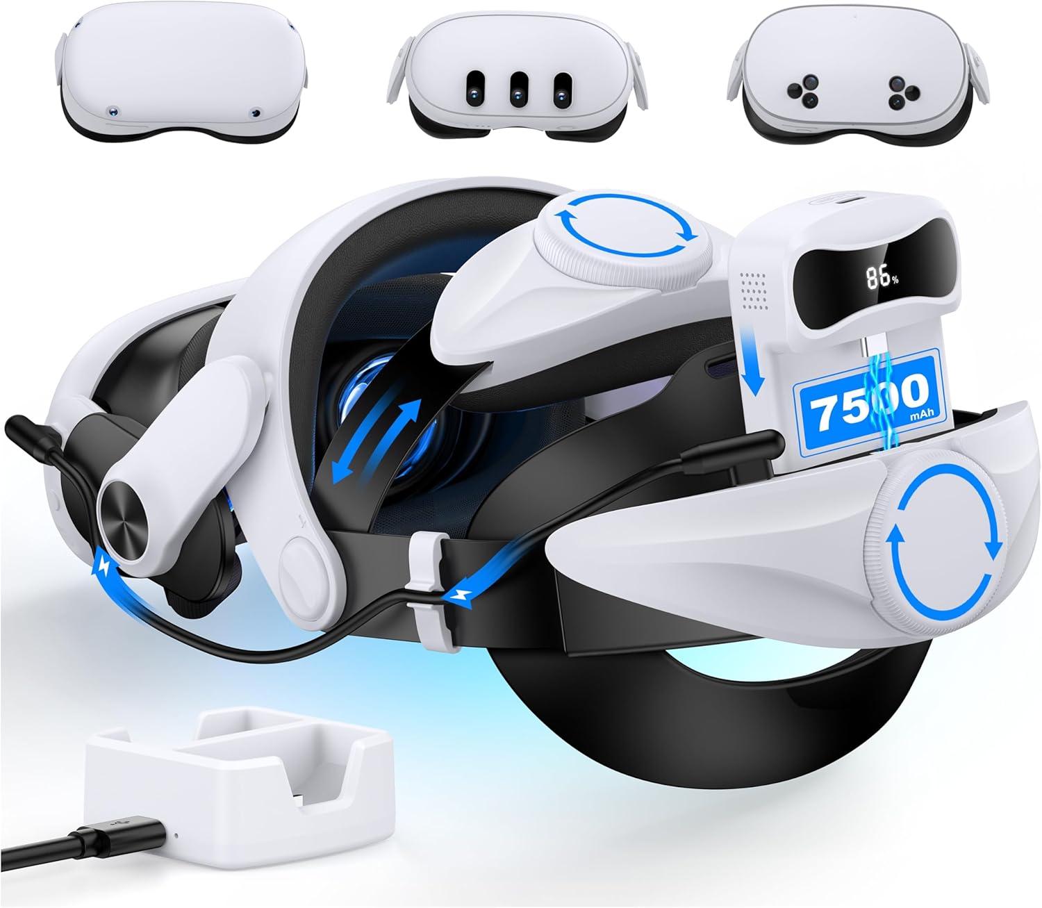 7500mAh Battery Head Strap for Quest 3, Hot-Swappable Design