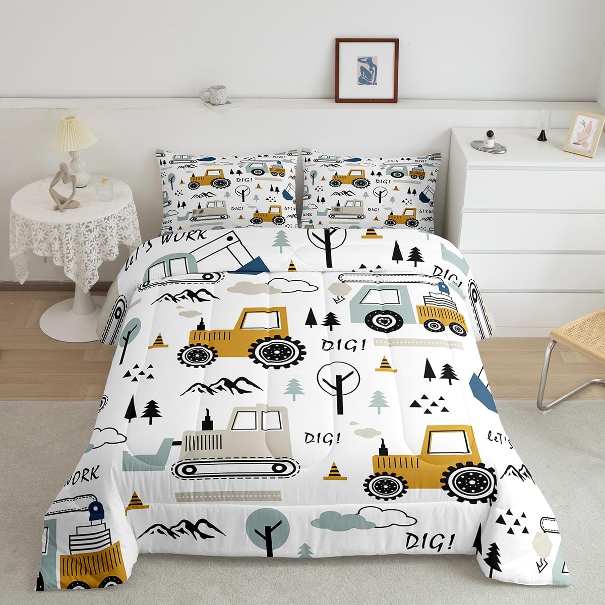 Feelyou Cartoon Car Kids Comforter Set for Boys Toddler Decor