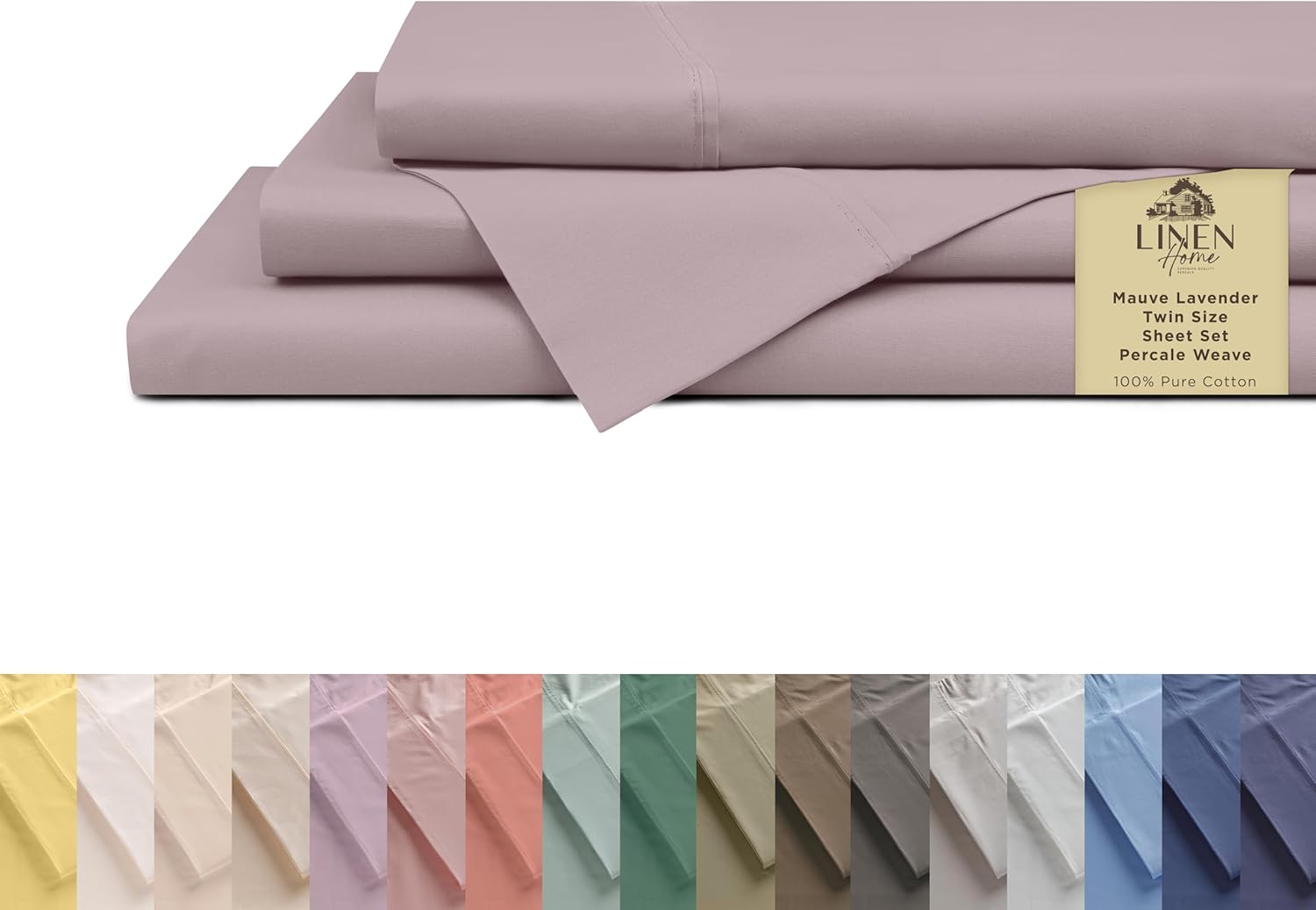 100% Cotton Percale Twin Size Sheets Set in Mauve Lavender