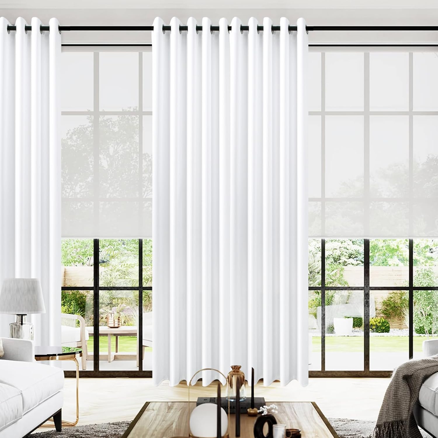 KOUFALL 96 Inch Curtains Set for Living Room, Semi Blackout