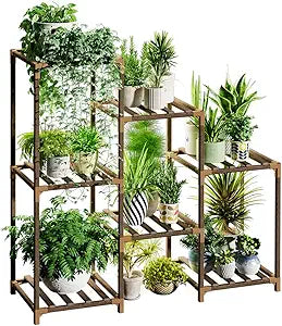 Bamworld Plant Stand Indoor Wood Tiered Shelf for 7 Potted Plants