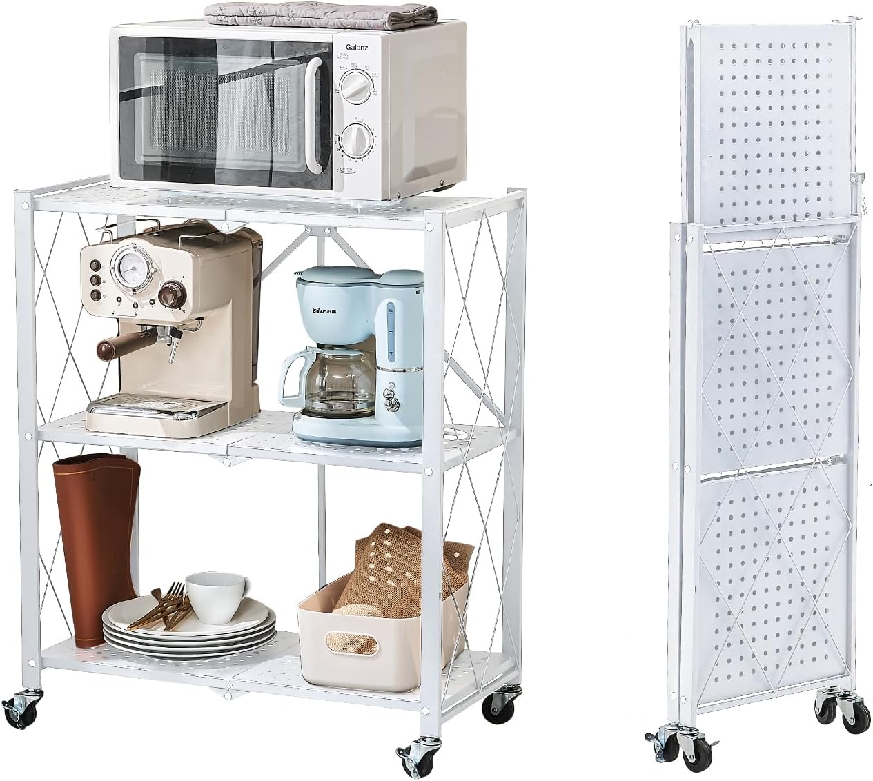 3-Shelf Foldable Storage Shelves with Wheels for Versatile Use
