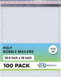 White 10.5x16 in Large Poly Bubble Mailers #5 - Padded, Self-Seal Pack