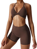 ABOCIW Workout Sets for Women 2 Piece Twist Front Halter - Smooth