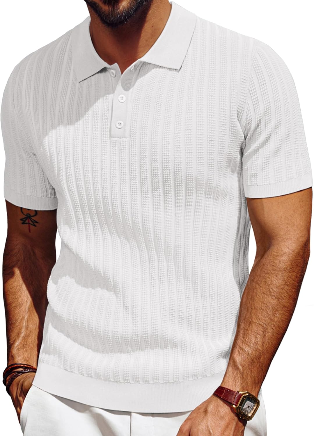 PJ PAUL JONES Mens Knit Polo Shirt for Casual Summer Wear