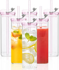 6PCS Pink Square Drinking Glass Cups 17 Oz - Modern Glassware Set