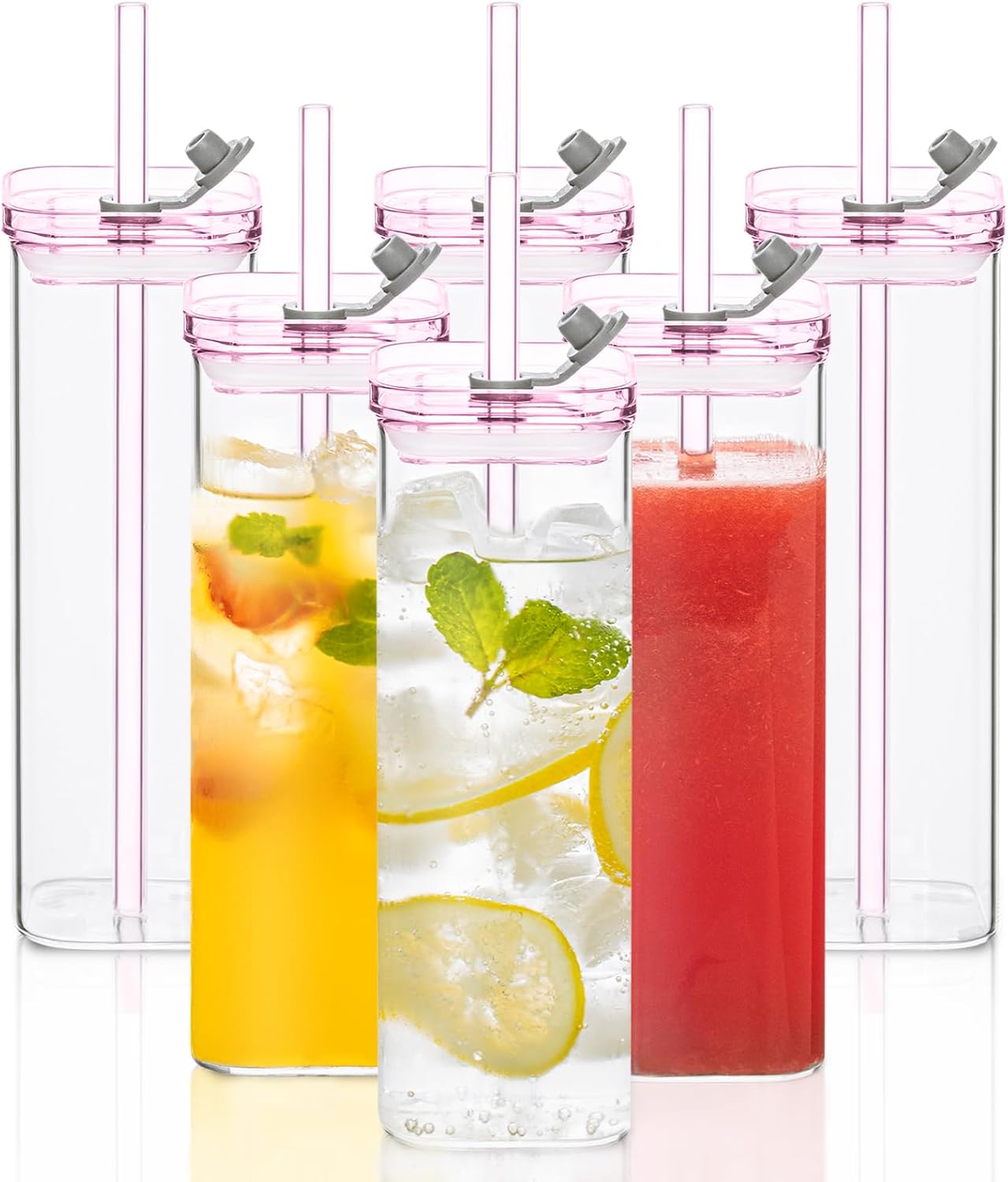 6PCS Pink Square Drinking Glass Cups for Modern Drinkware