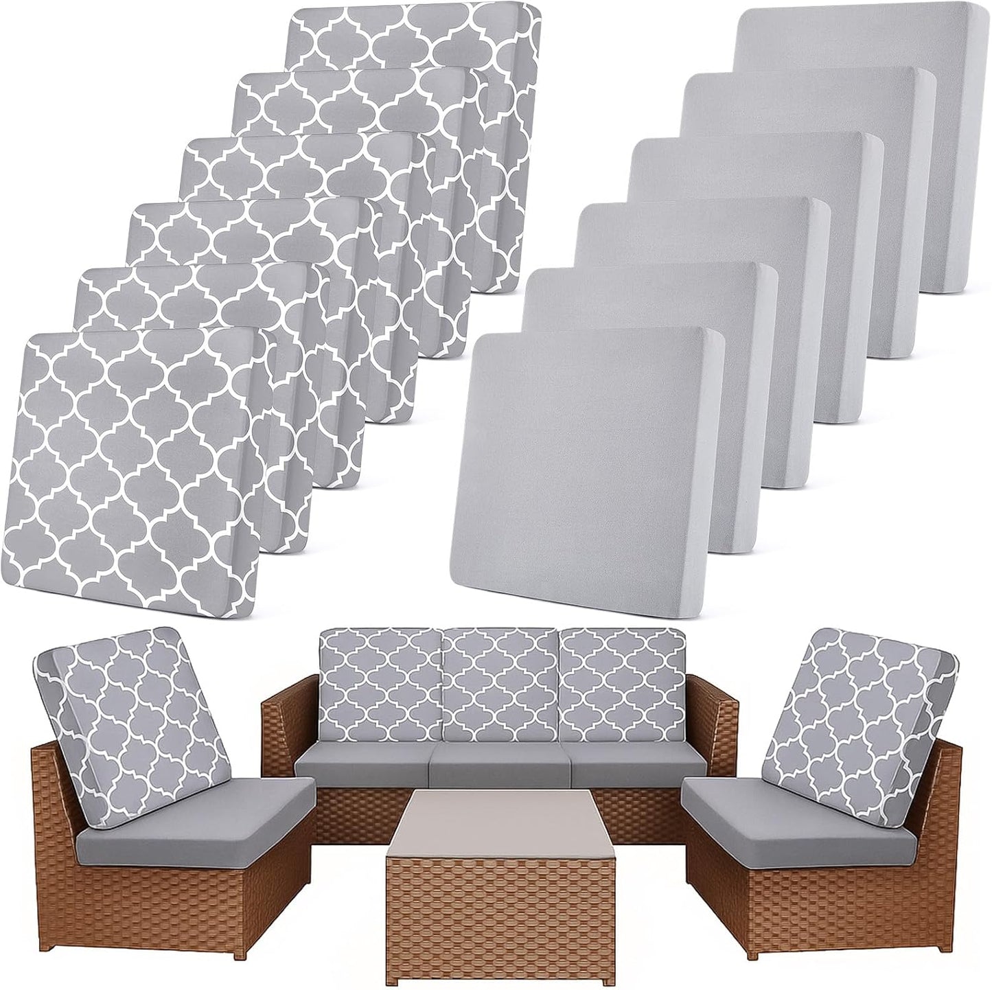 Patio Cushion Covers 12 Pcs Stretch Slipcovers for Sofa Protection