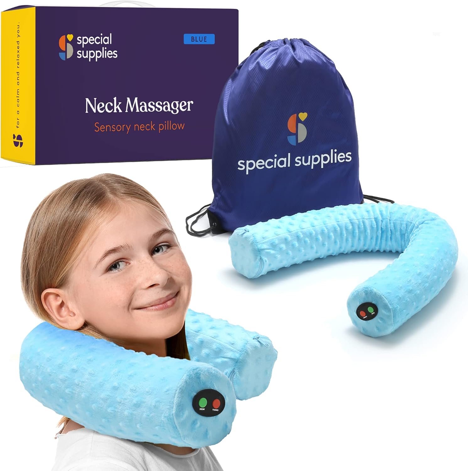 Sensory Vibrating Neck Pillow for Kids and Adults - Blue
