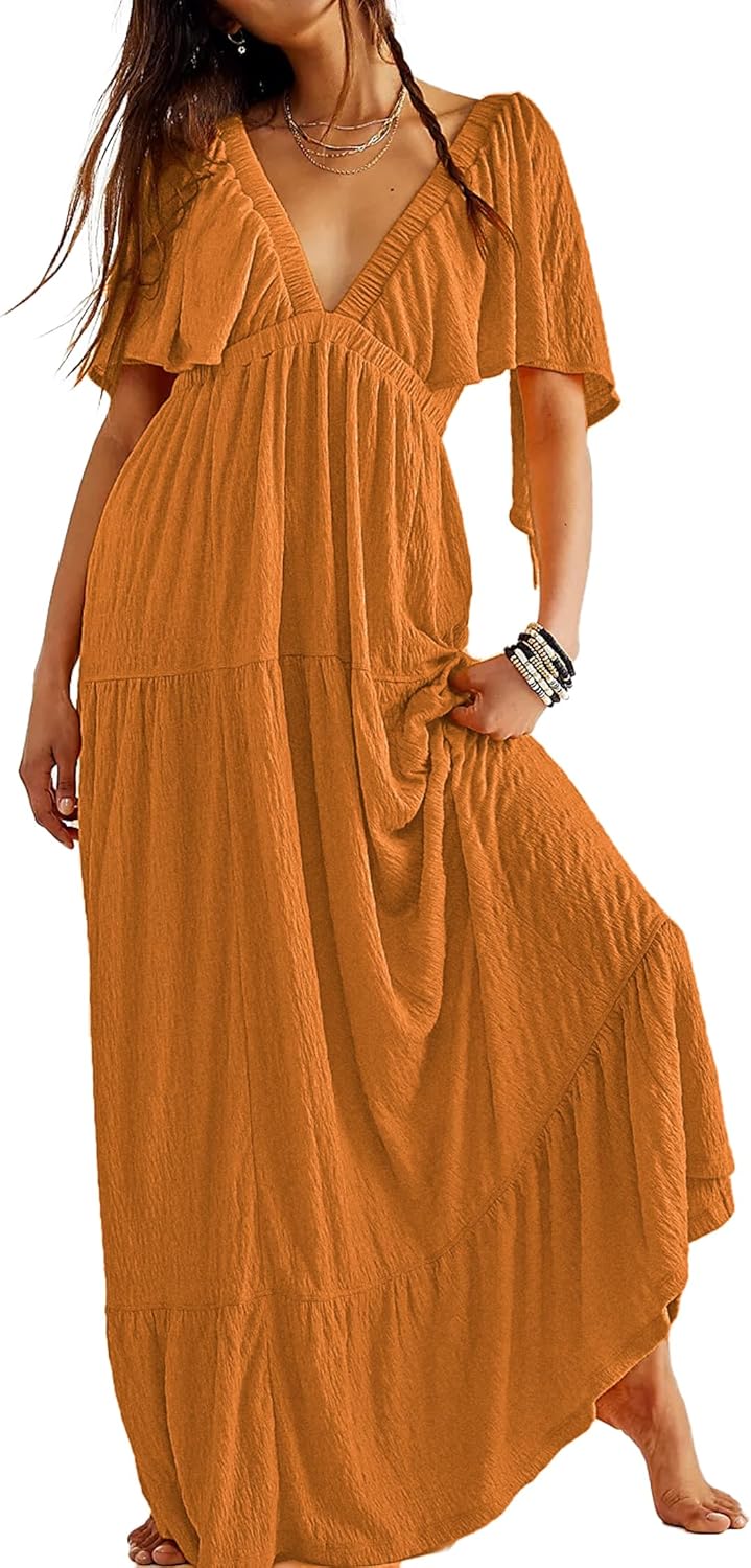 Kikibell Women Summer Dresses V-Neck Maxi Dress for All Occasions