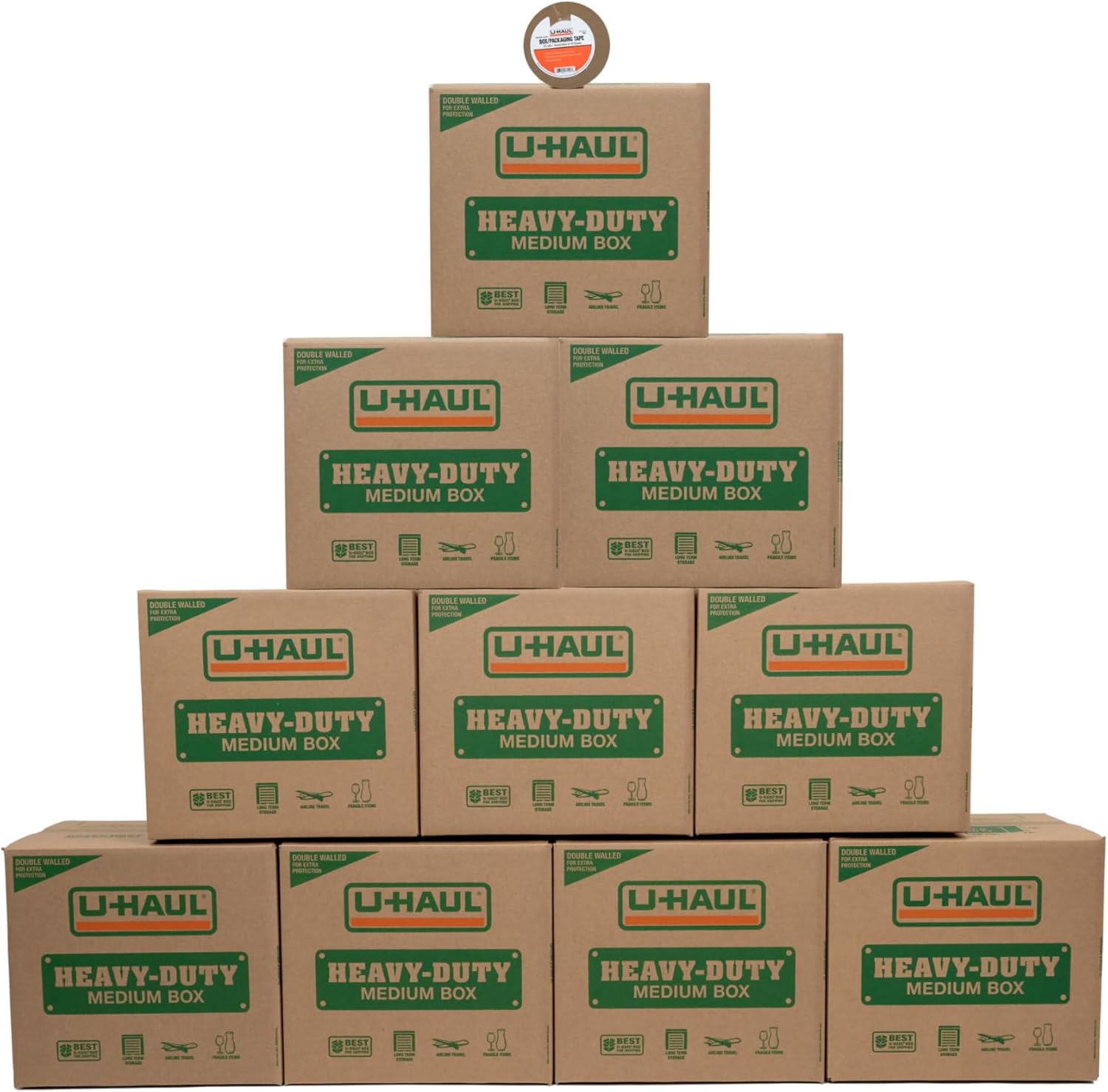 11-Piece Heavy-Duty Double Wall Moving Boxes with Tape Included