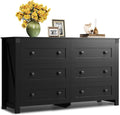 Farmhouse 6 Drawer Black Dresser 53.07 in - Spacious Rustic TV Stand