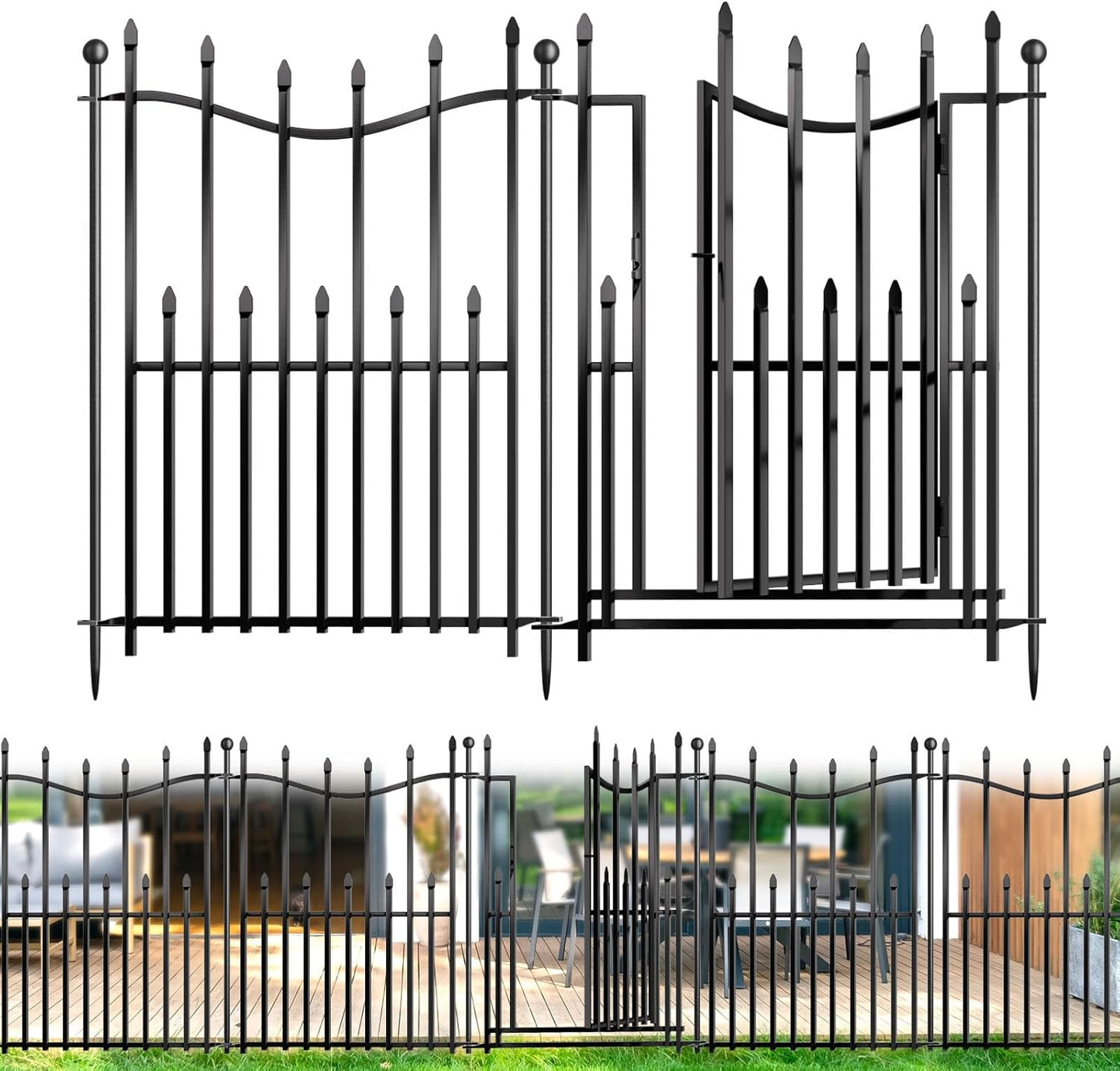 10 Panels No Dig Decorative Garden Fence with Gate for Pets