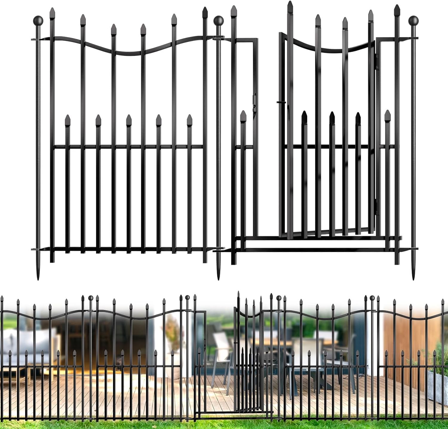 10 Panels No Dig Decorative Garden Fence with Gate for Pets
