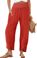 Women's High Waisted Baggy Linen Pants - Wide Leg Ankle Trousers