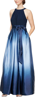 Mother of the Bride Long Satin Ombre Dress with Pockets - Elegant Fit