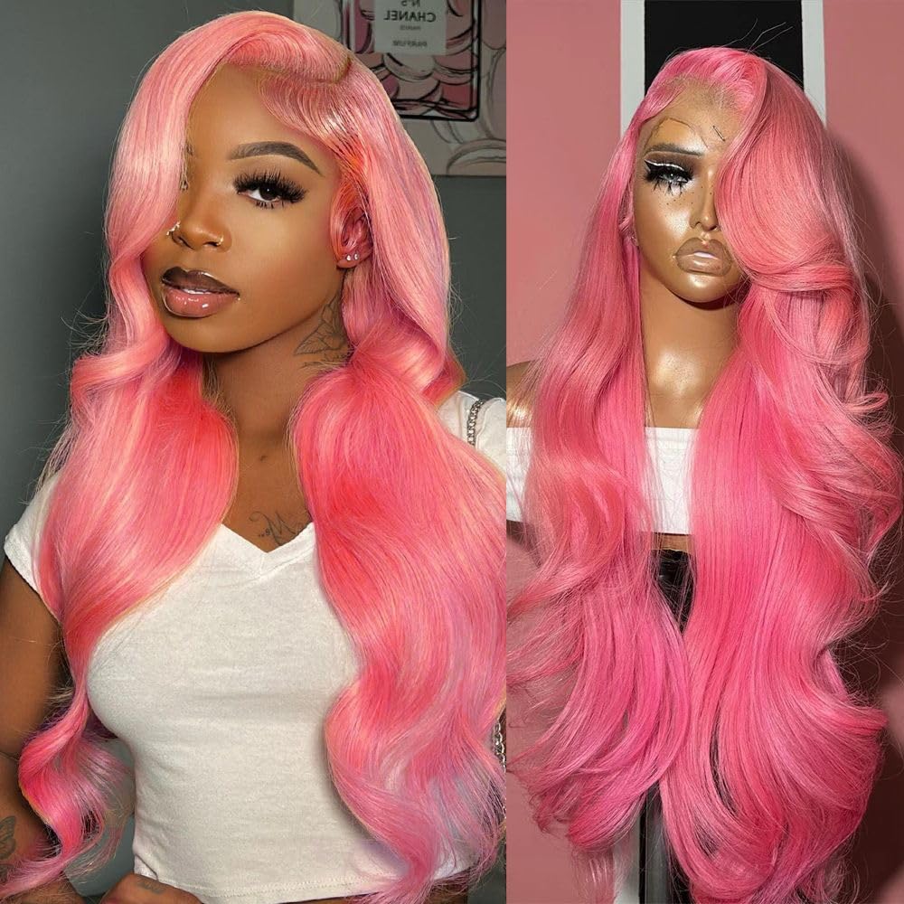 Pink Lace Front Wigs Human Hair for Stunning Body Waves