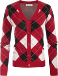 Cardigan Sweater V Neck Button Up Argyle - Slim Fit, Soft Look