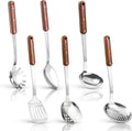 Stainless Steel Cooking Utensils Set with Wooden Handles for Kitchen