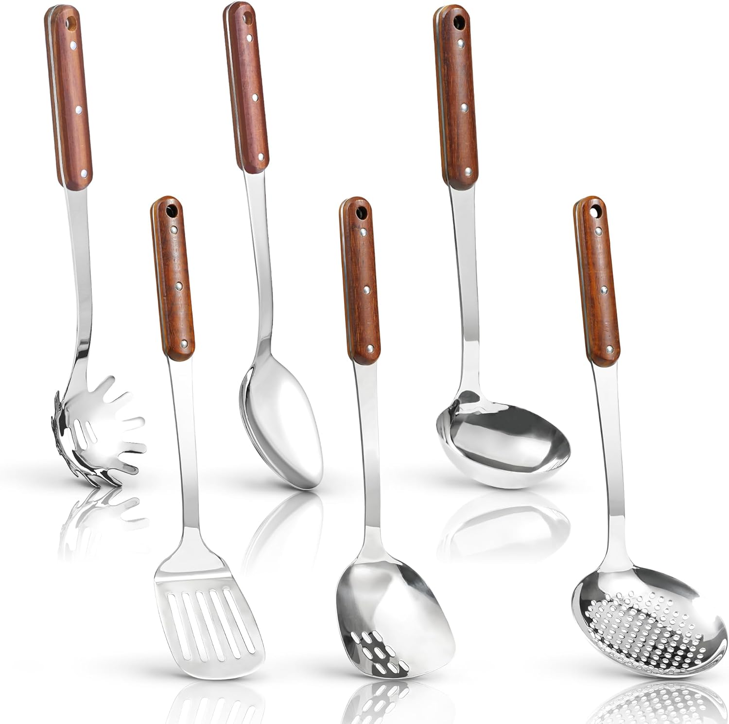 Stainless Steel Cooking Utensils Set with Wooden Handles for Kitchen