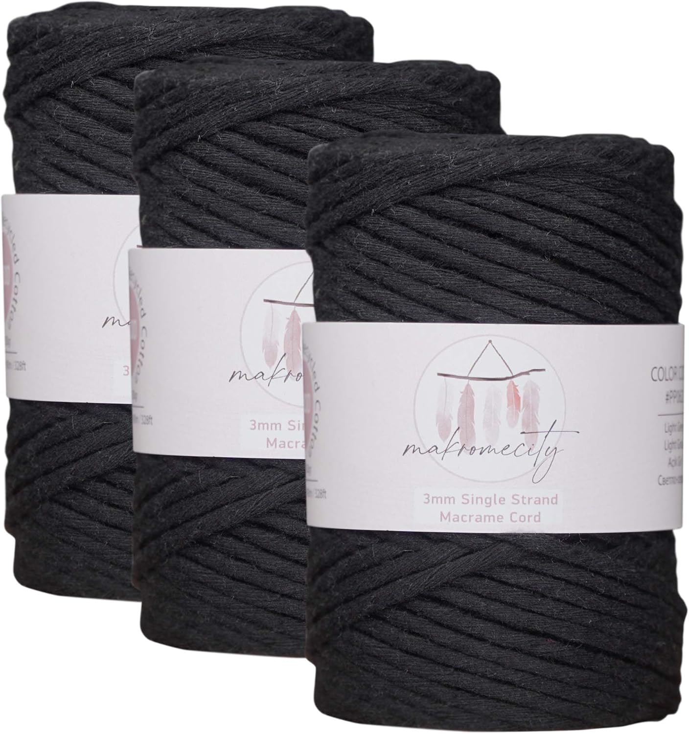 3mm Single Strand Macrame Cord for Art & Crafts - 3 Skeins