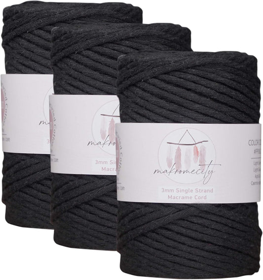 3mm Single Strand Macrame Cord for Art & Crafts - 3 Skeins