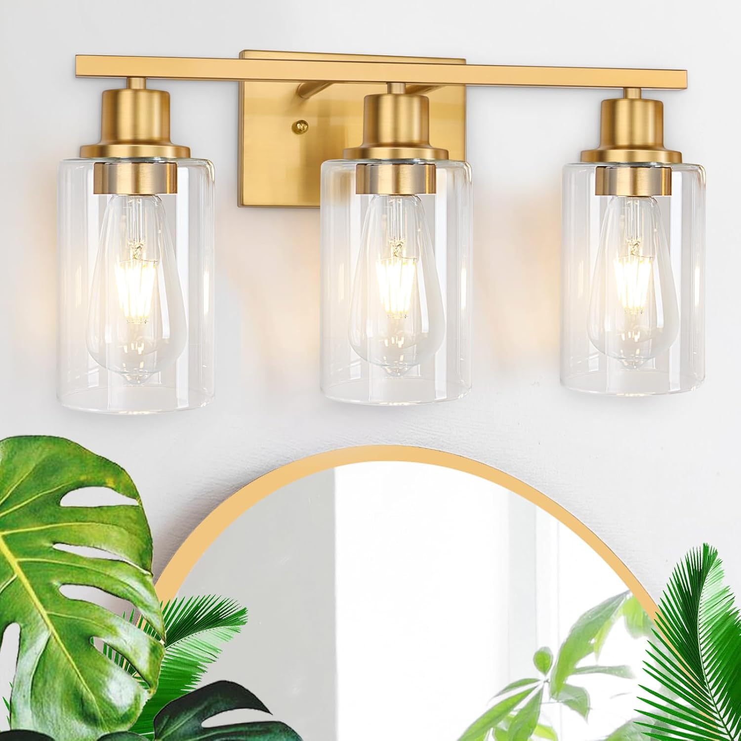 Gold Bathroom Wall Lights Brushed Brass 3-Light Vanity Fixture