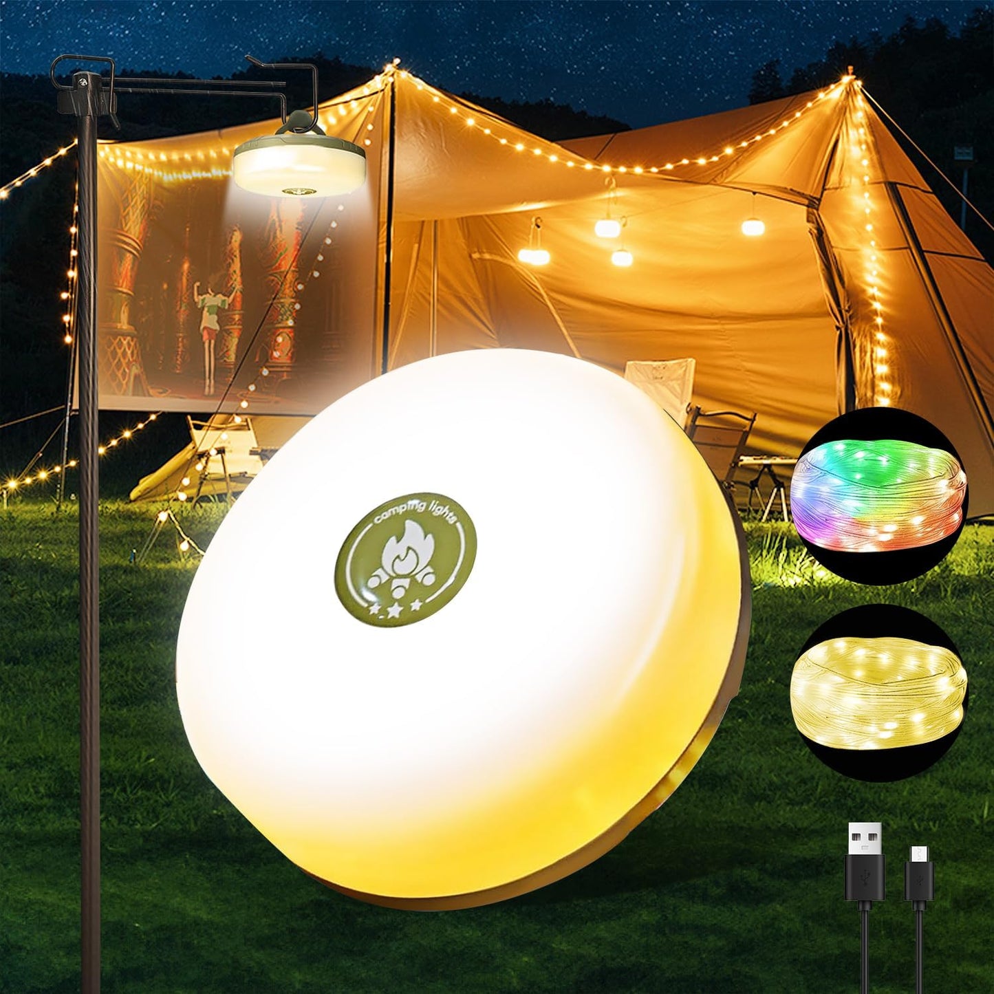 32.8FT Waterproof Camping String Lights - 8 Modes, Holiday Gift