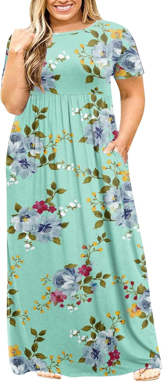 Kancystore Plus Size Maxi Dress with Pockets for Summer
