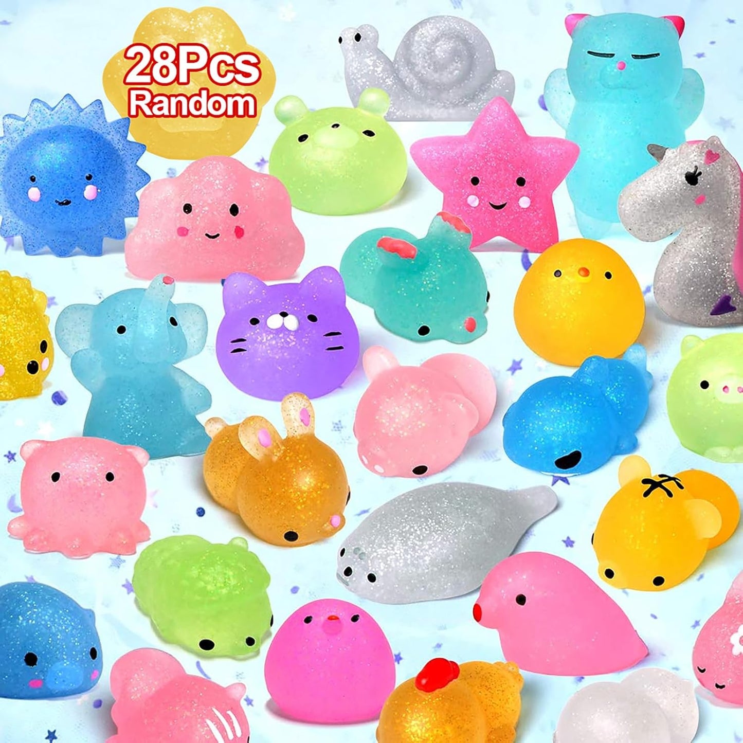LUDILO Glitter Mochi Squishies - 28pcs Kawaii Fun