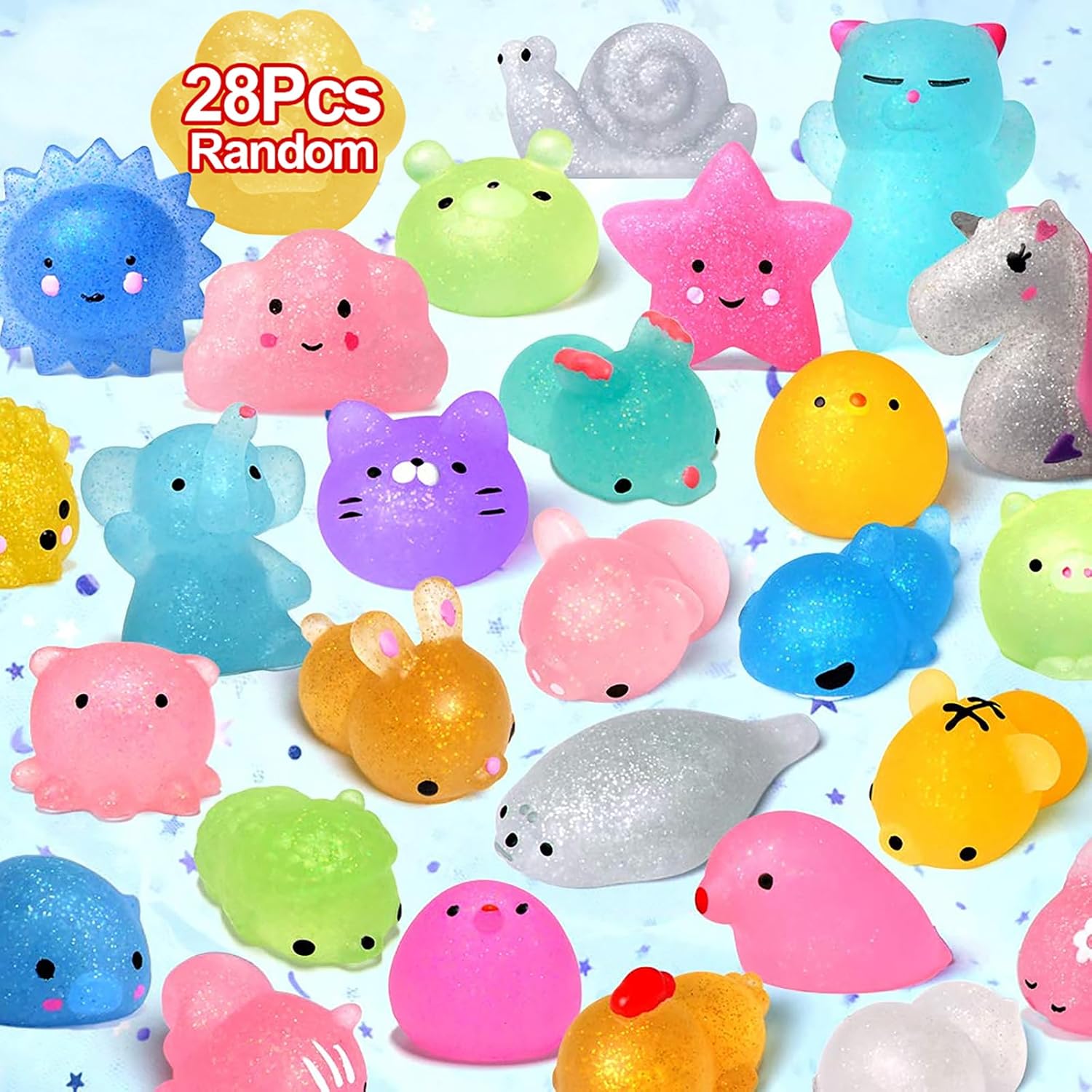 LUDILO Glitter Mochi Squishies - 28pcs Kawaii Fun