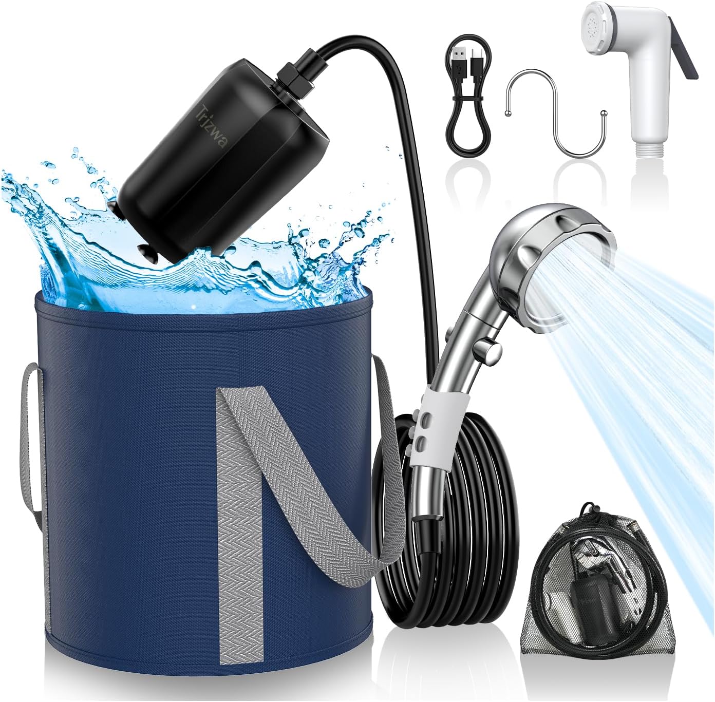 Portable Shower Camping with 9000mAh Rechargeable Pump for Outdoors