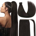 Ponytail Extension for Women Real Human Hair 20in Darkest Brown - Clip