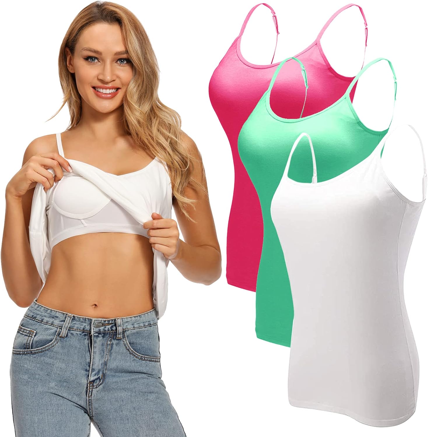 Ibeauti Womens Camisoles with Built in Padded Bra for Comfort