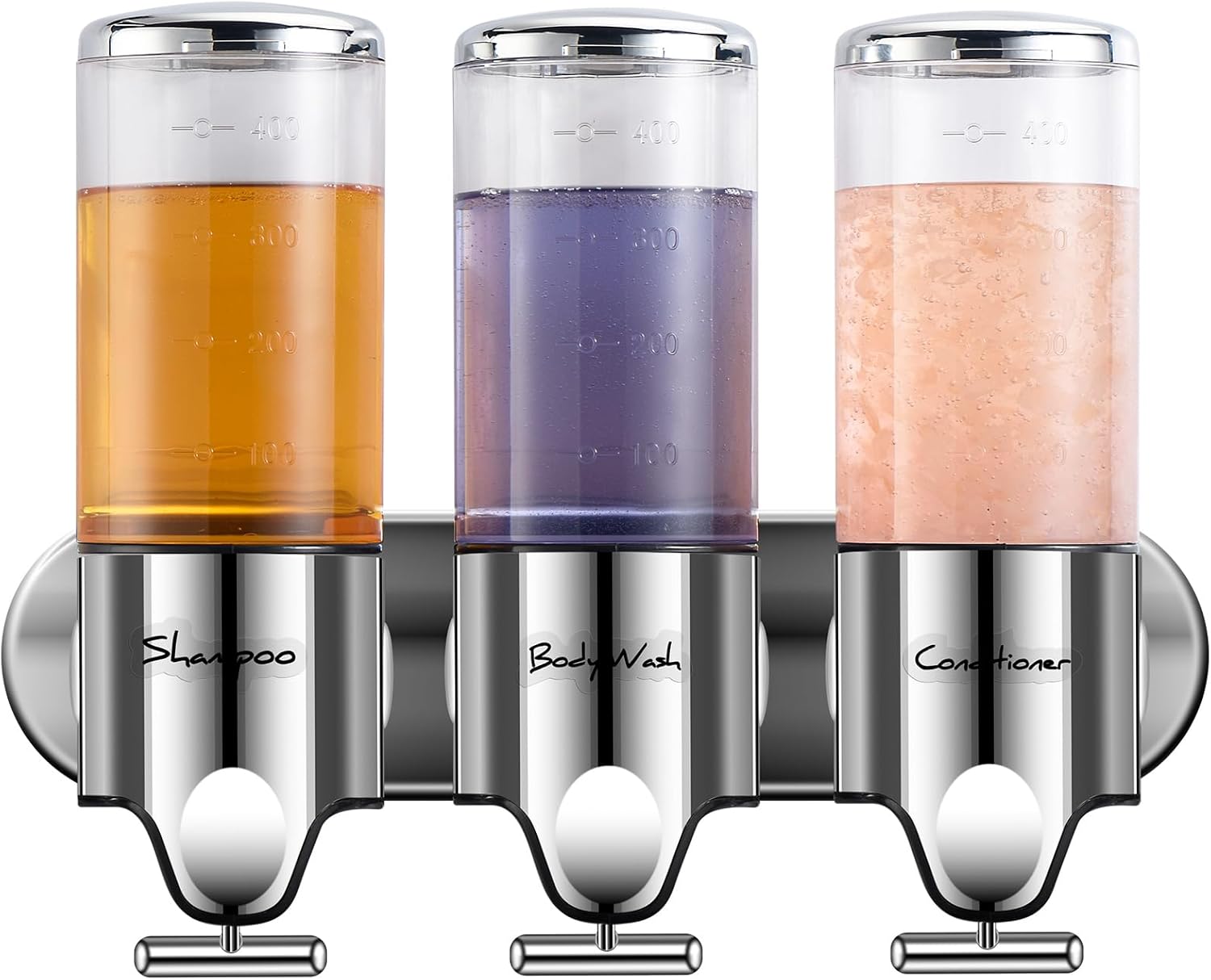3-Chamber Shower Dispenser Set - No Drill, Refillable, Colorless