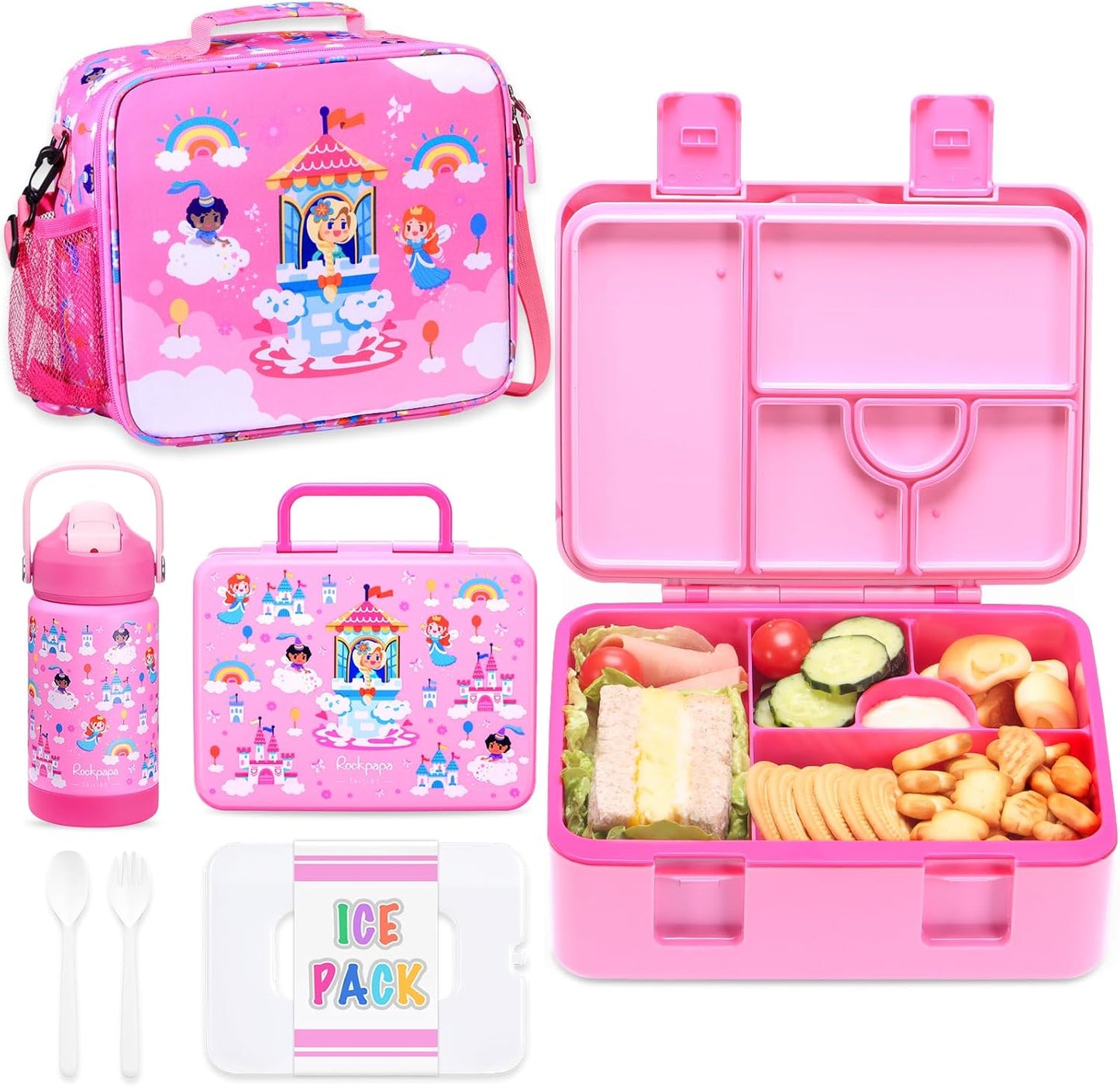 5 Compartment Bento Lunch Box Set with Insulated Water Bottle