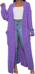 Womens Cable Knit Dual Pocket Chunky Maxi Cardigan - Long Fit