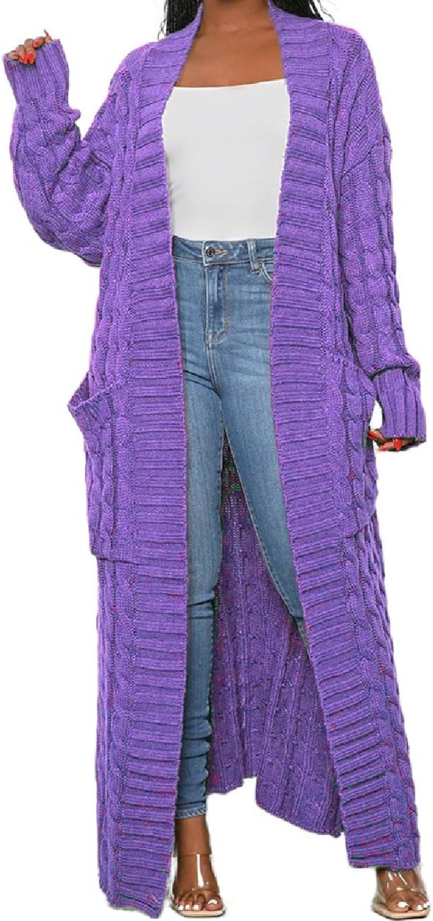 Womens Stylish Cable Knit Dual Chunky Cardigan with Pockets
