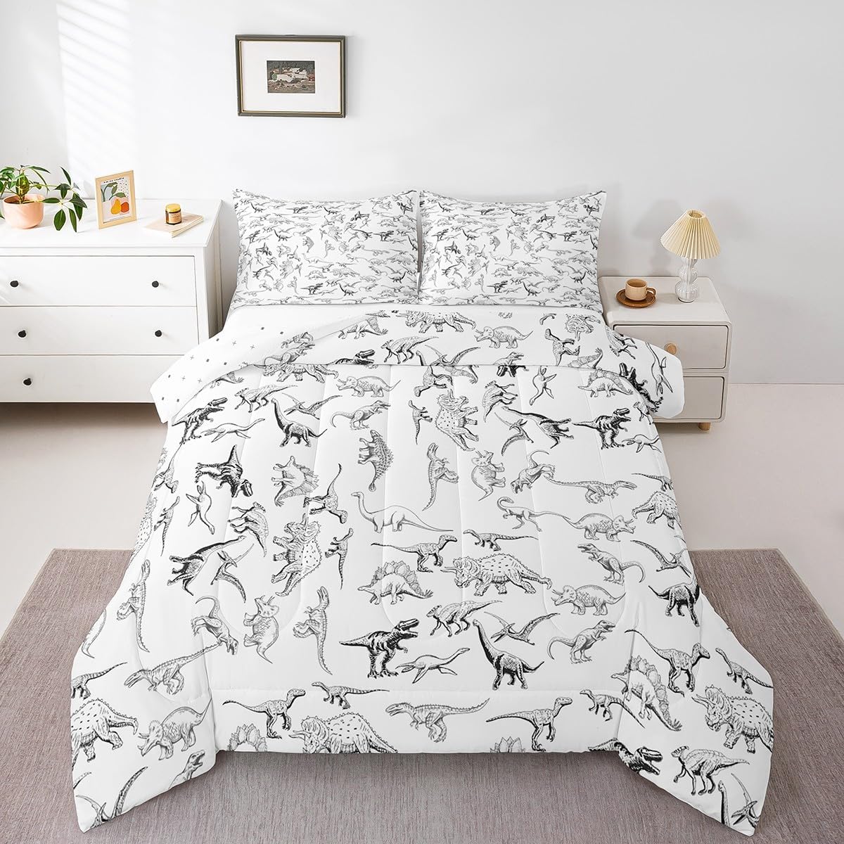 Feelyou Dinosaur Bedding Set for Kids - 3D Comforter Twin Size
