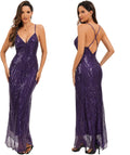Stunning Women's V Neck Spaghetti Straps Sequin Prom Dress