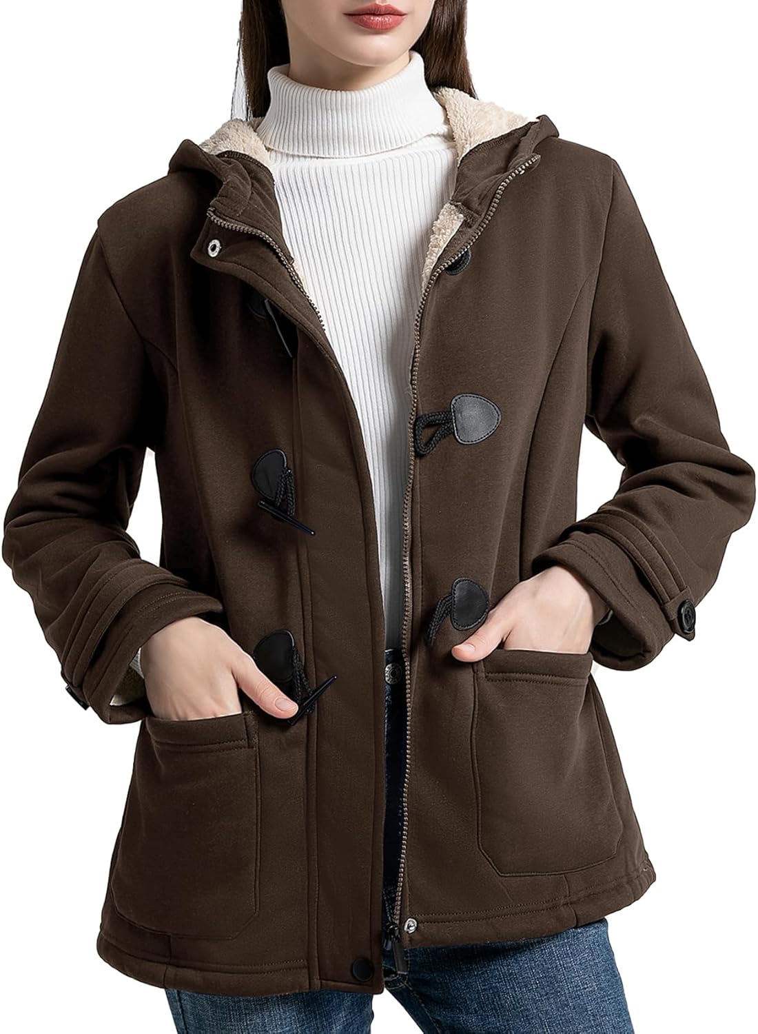 Flygo Sherpa Lined Winter Jackets for Women - Cozy Fleece Hoodie